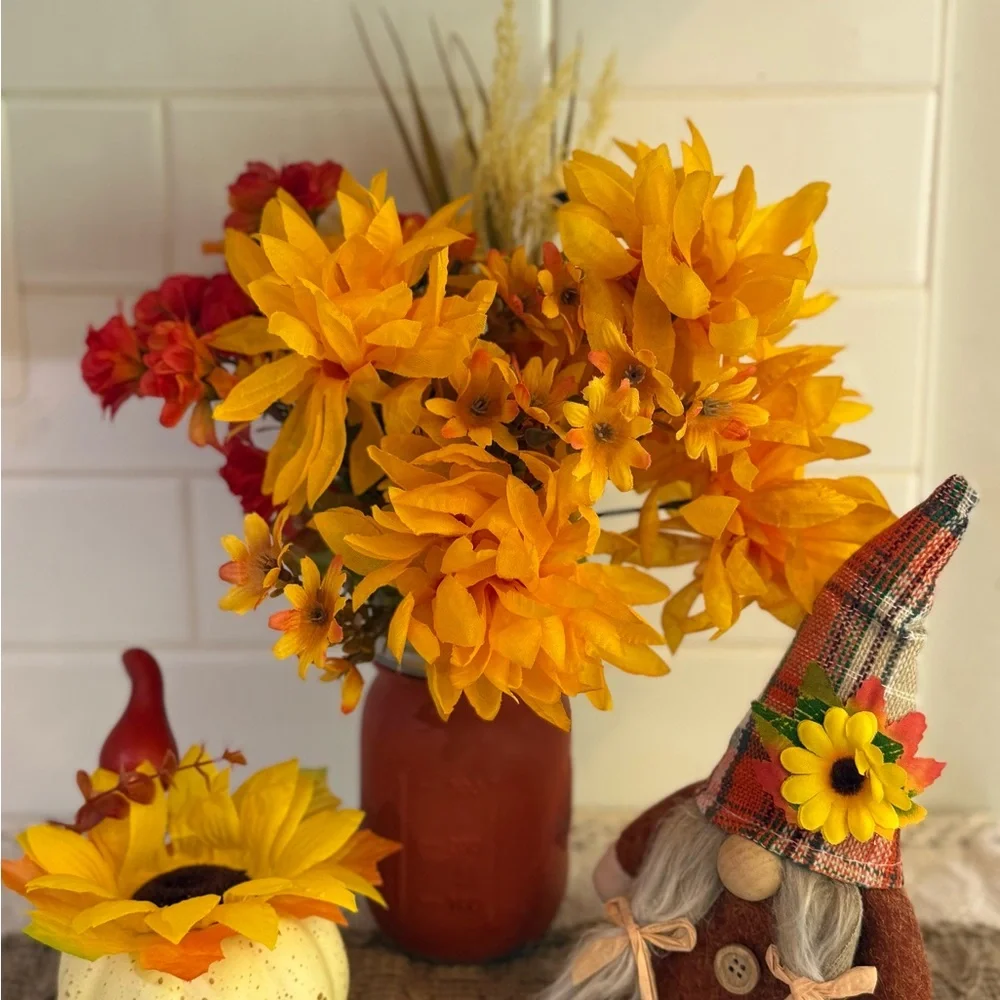 Vibrant Faux Floral Arrangement in 16oz Mason Jar